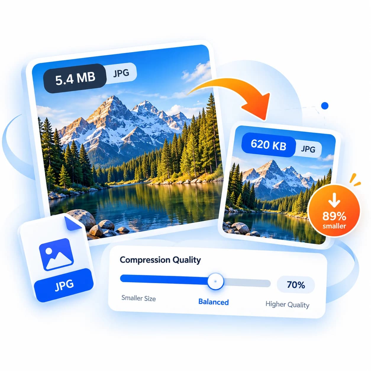 Image compression illustration with file size reduction controls