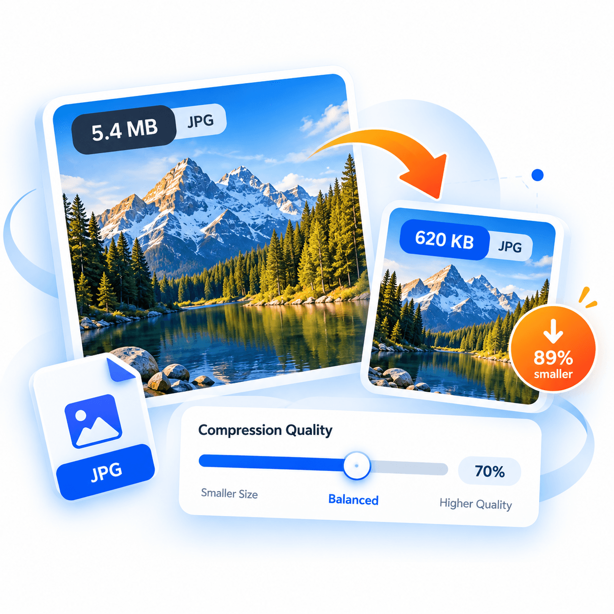 Image compression preview with file size reduction controls